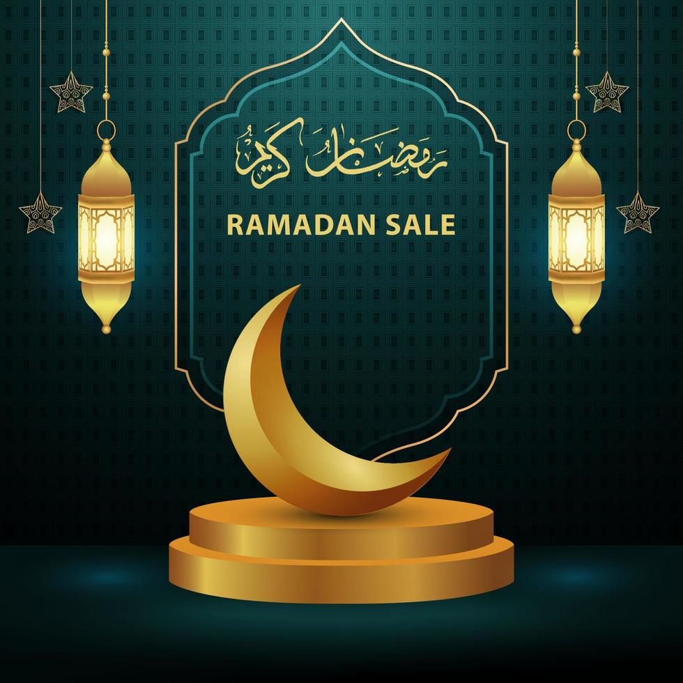 bearbeitbare quadratische Social-Media-Post-Vorlage. Ramadan Sale Banner Konzept für die Förderung mit Podium. vektor