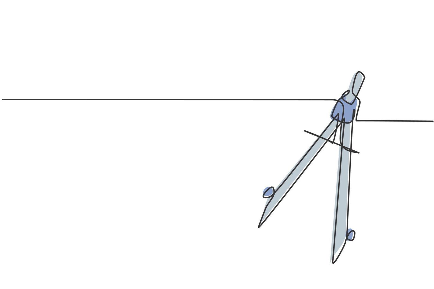 enkel kontinuerlig linjeteckning av springbågskompass för att rita cirkel. tillbaka till skolan minimalistisk stil. rosettkompass, utbildningskoncept. modern en linje rita grafisk design vektor illustration