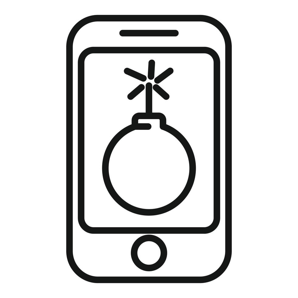 Smartphone Bombe Symbol Gliederung Vektor. Computer Drohung vektor