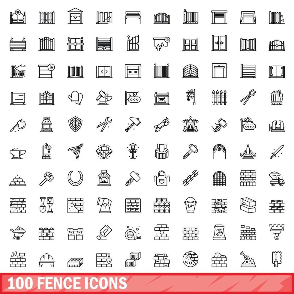 100 staket ikoner uppsättning, översikt stil vektor