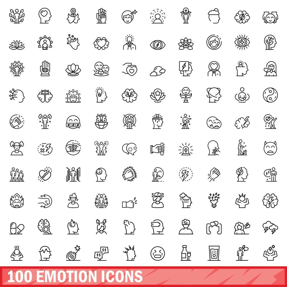 100 Emotion Symbole Satz, Gliederung Stil vektor