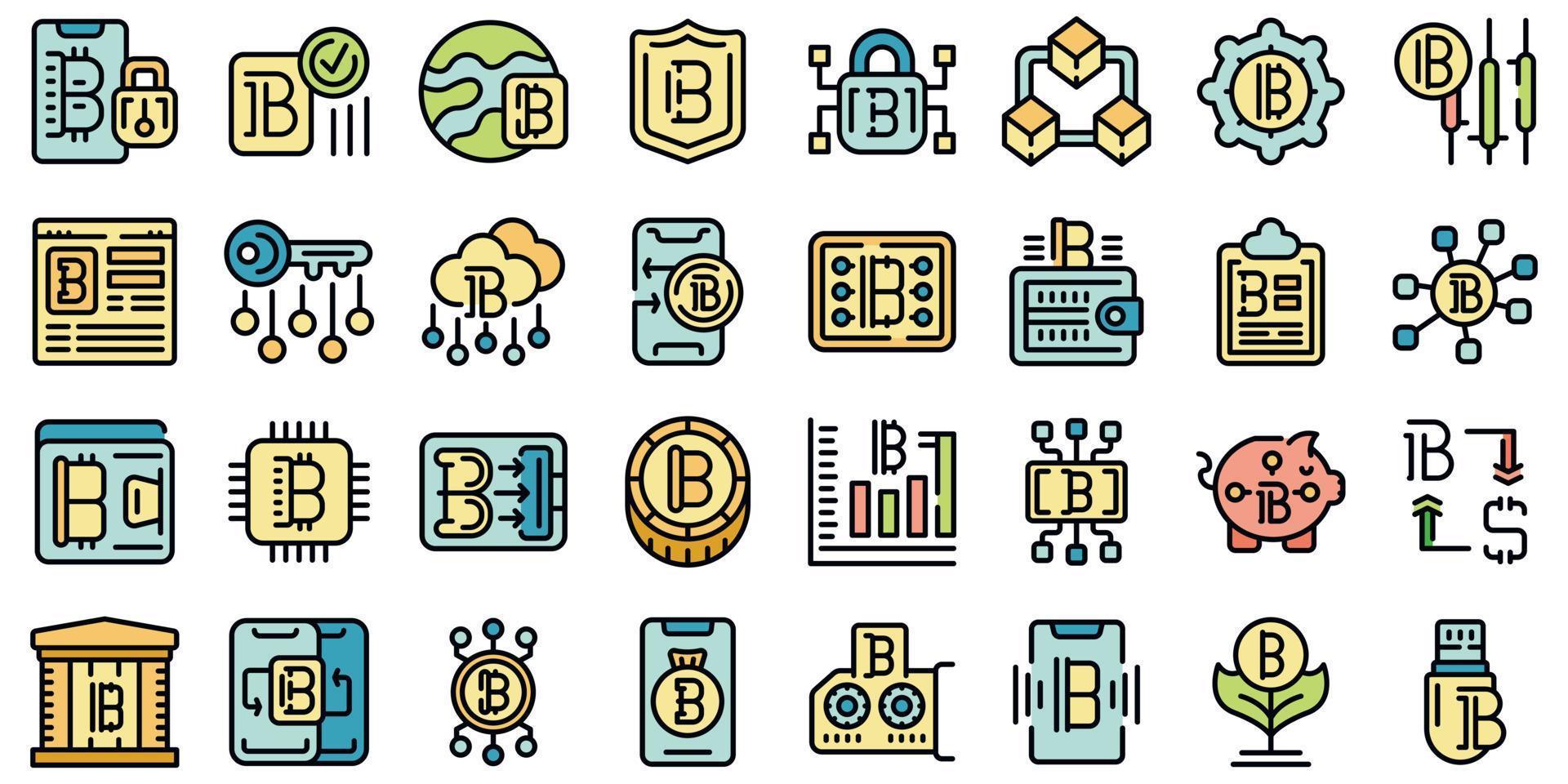 Bitcoin Brieftasche Symbole einstellen Vektor eben
