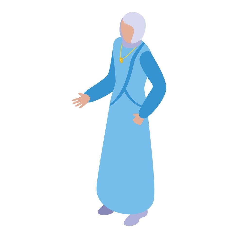 Blau Muslim Mode Symbol isometrisch Vektor. arabisch Mädchen vektor