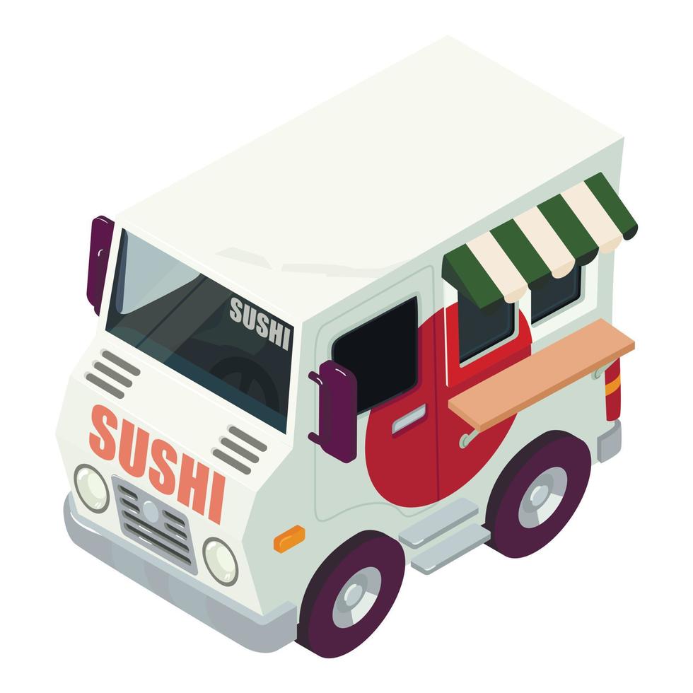 asiatisch Essen Symbol isometrisch Vektor. Neu Fahrzeug Verkauf frisch Sushi rollen im Straße vektor