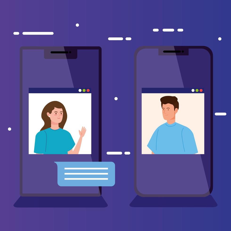 människor i en videokonferens via smartphone vektor
