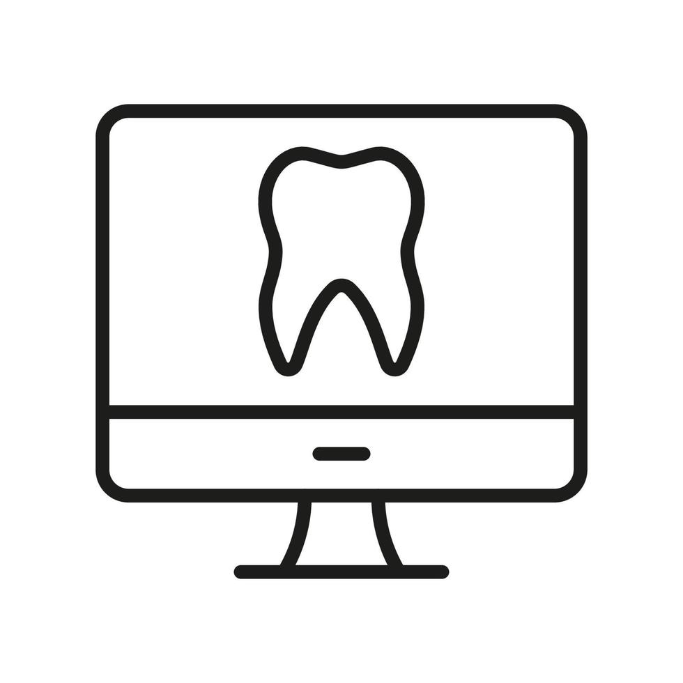 uppkopplad tandvård linje ikon. avlägsen tandläkare hjälp linjär piktogram. tand hälsa diagnos i dator översikt symbol. dental vård virtuell samråd. redigerbar stroke. isolerat vektor illustration.