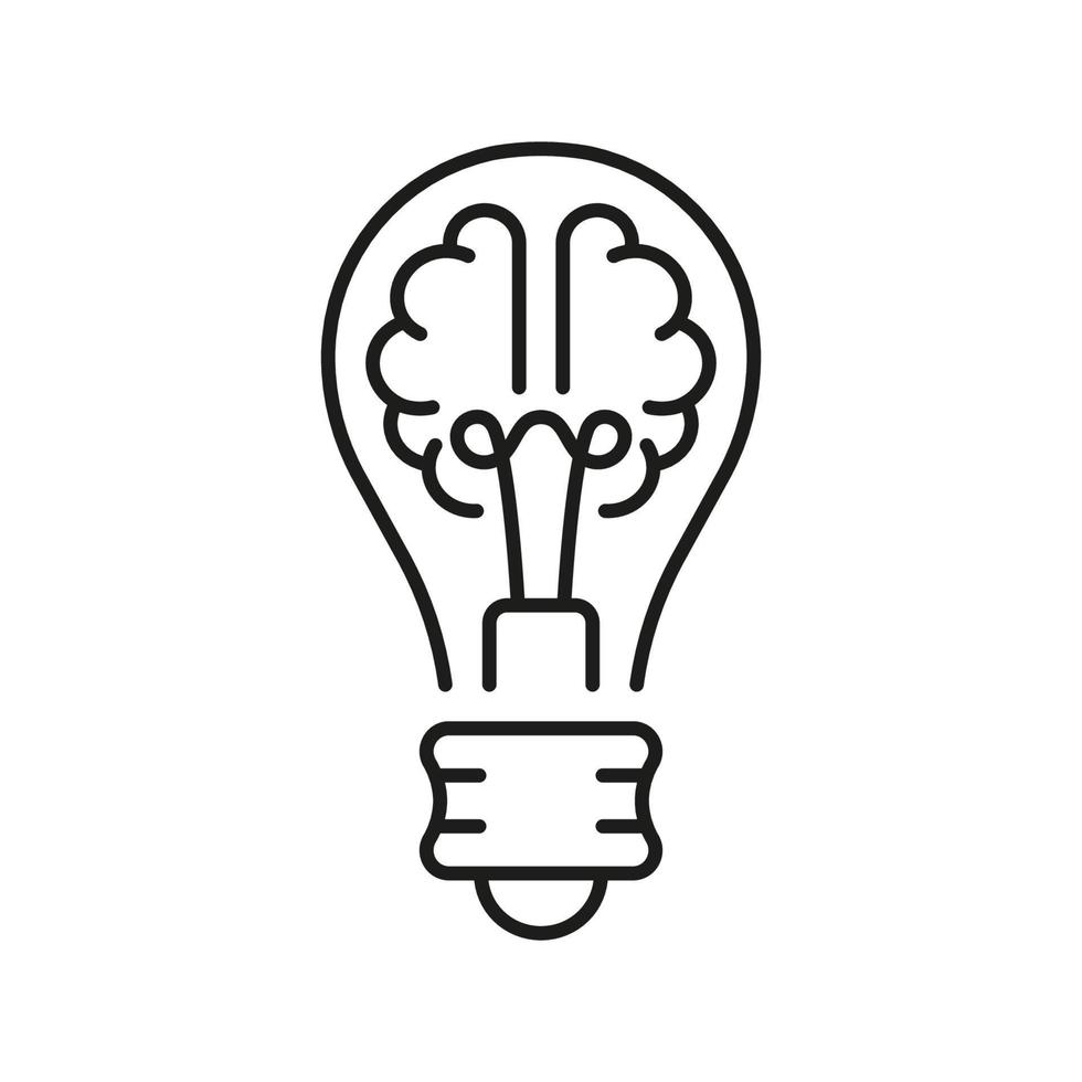 mänsklig hjärna i glödlampa kreativ aning begrepp linje ikon. ljus Glödlampa inspiration, kunskap, smart lösning linjär symbol. innovation översikt tecken. redigerbar stroke. isolerat vektor illustration.