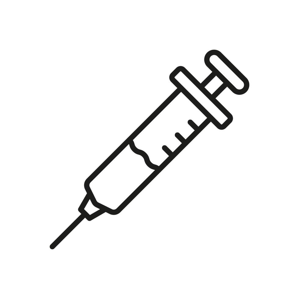 spruta med nål linje ikon. vaccin injektion piktogram. medicinsk injicera översikt ikon. sjukvård immunisering. vaccination, medicinsk injektor tecken. redigerbar stroke. isolerat vektor illustration.