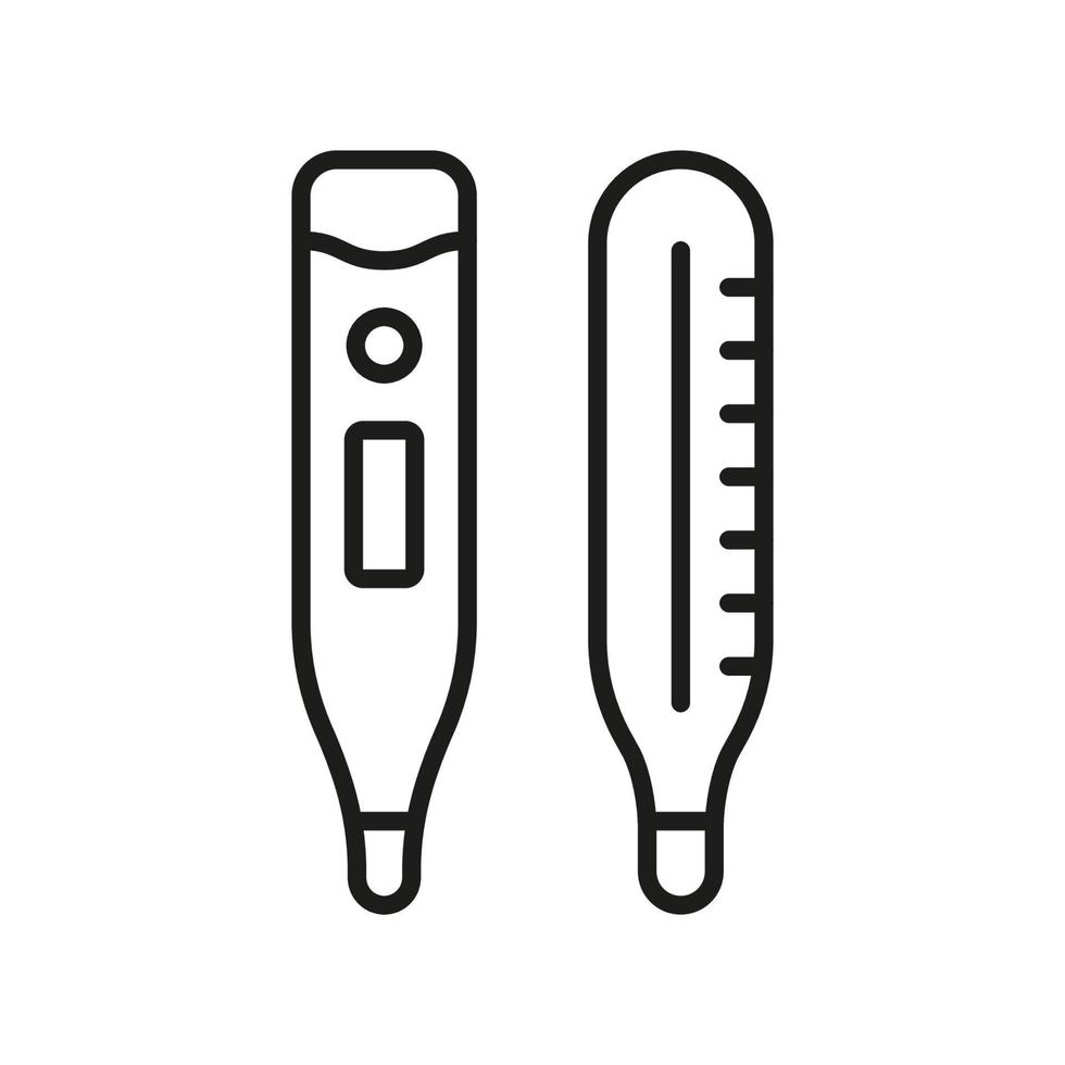 Thermometer Linie Symbol. medizinisch Werkzeug zum Temperatur Steuerung Piktogramm. elektronisch und Merkur Thermometer Gliederung Symbol. Gesundheit Pflege Instrument. editierbar Schlaganfall. isoliert Vektor Illustration.