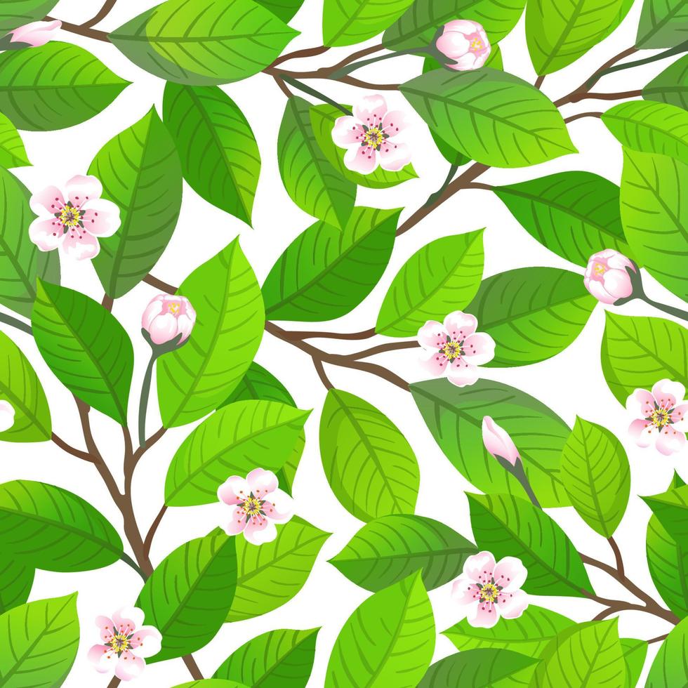 Blumen- nahtlos Muster. Kirsche Blüte. Vektor Illustration von Blätter und Blumen. Frühling Hintergrund.