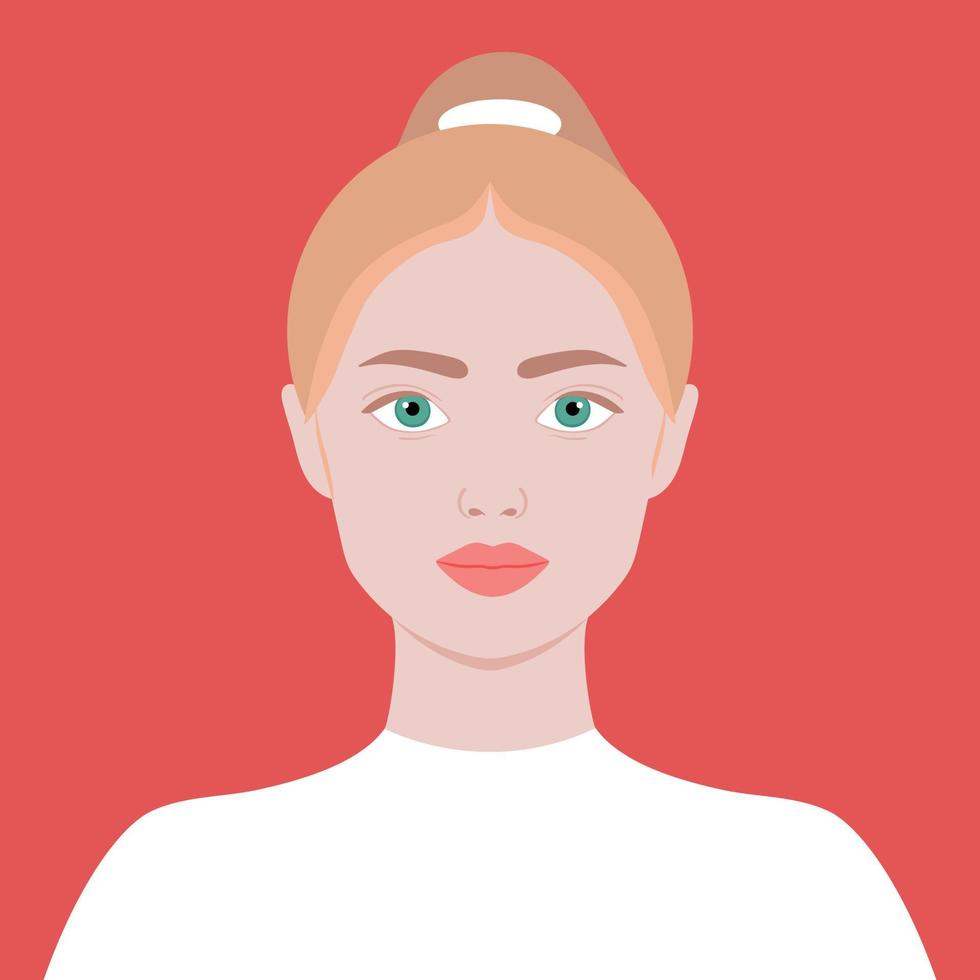 porträtt av en ung blond kvinna. full ansikte porträtt i platt stil. avatar. kvinna. mångfald vektor