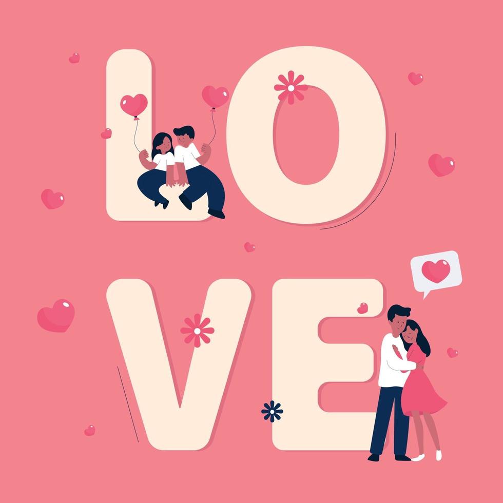 Valentinstag Hintergrund mit romantischem Paar und Wort "Liebe" vektor