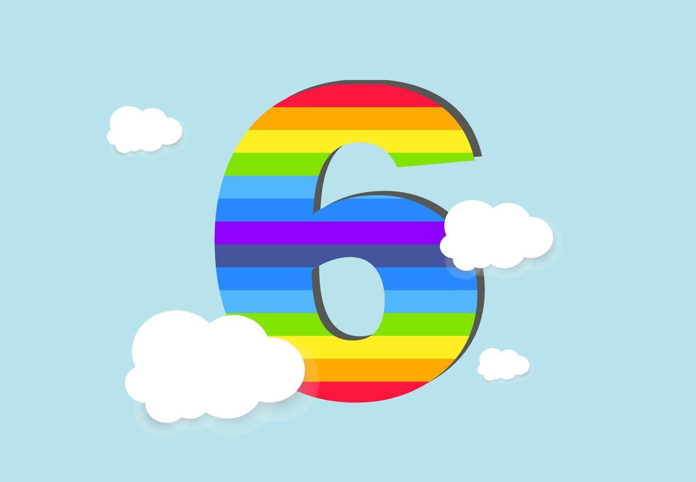 Nummer 6 Regenbogen Zählen lernen Objekt Design, abstrakt Regenbogen Nummer zum Kinder, Liebe, Familie und scholl Konzept Vektor Illustration Design