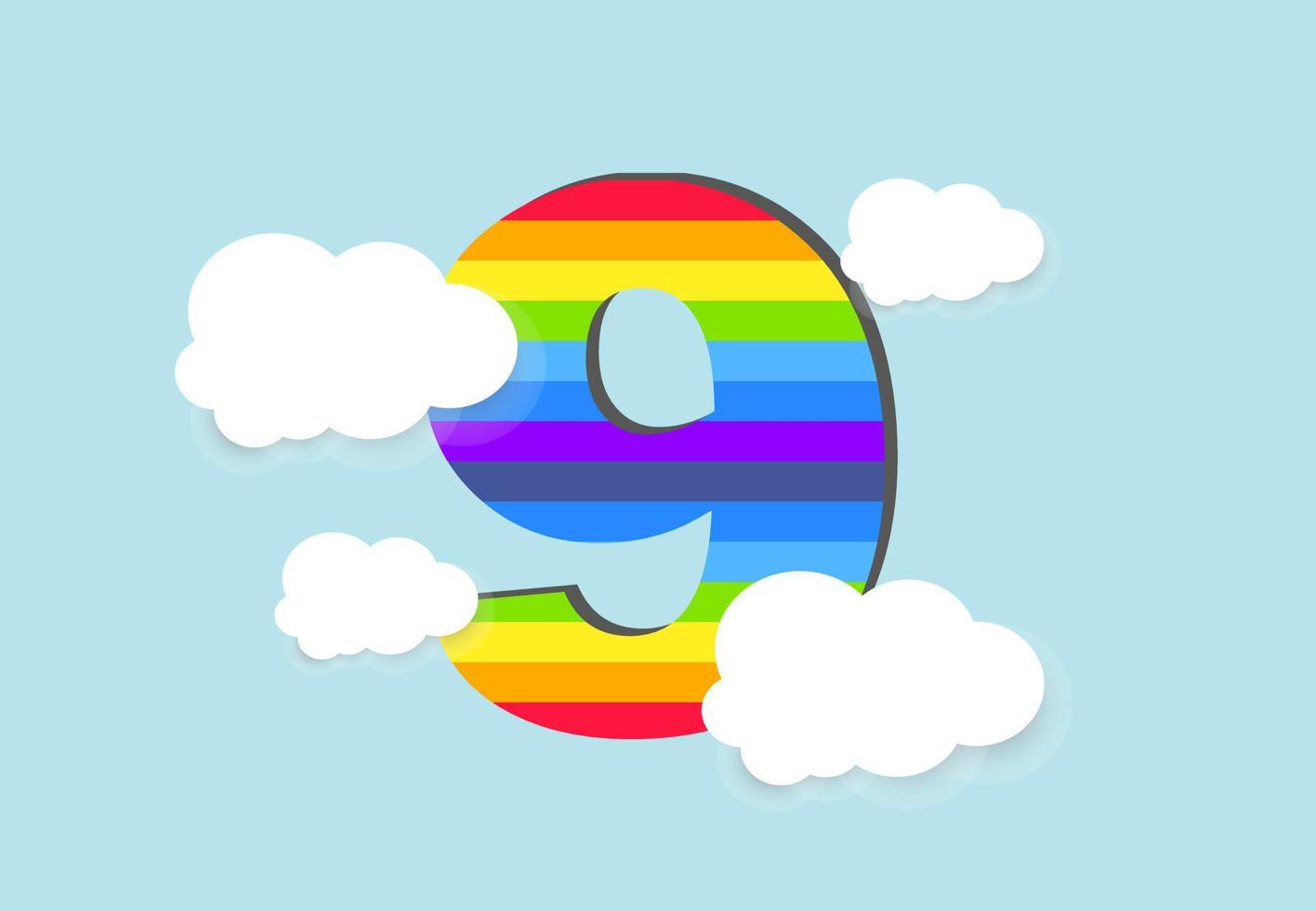 Nummer 9 Regenbogen Zählen lernen Objekt Design, abstrakt Regenbogen Nummer zum Kinder, Liebe, Familie und scholl Konzept Vektor Illustration Design