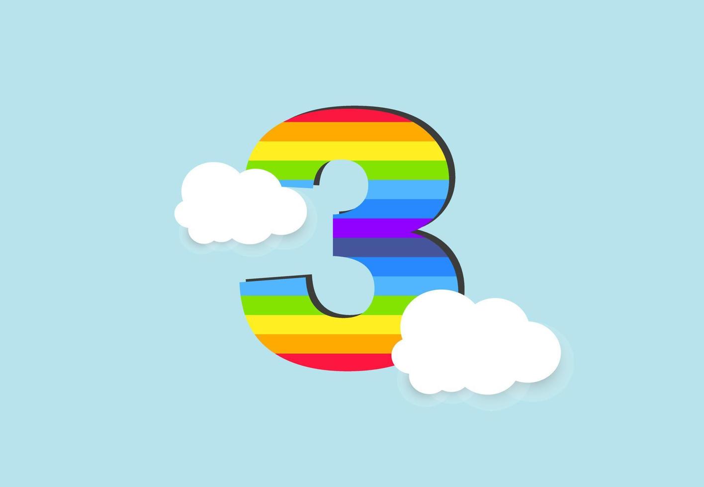 Nummer 3 Regenbogen Zählen lernen Objekt Design, abstrakt Regenbogen Nummer zum Kinder, Liebe, Familie und scholl Konzept Vektor Illustration Design