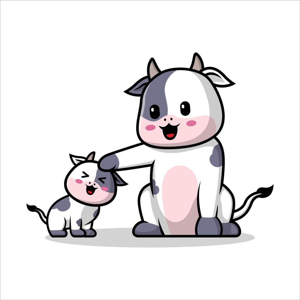 hand dragen ko och de bebis tecknad serie vektor ikon illustration, djur- samling