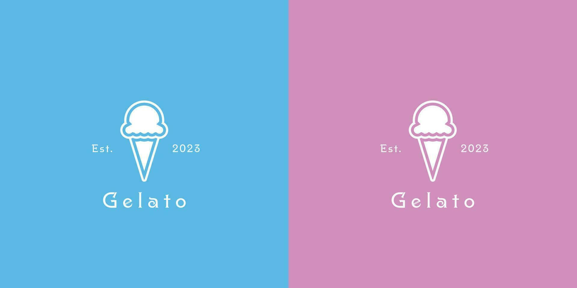 illustration av en minimalistisk gelato logotyp kreativ aning ikon vektor symbol en enkel platt silhuett av en mjölk is grädde drink.fast mat den där är kall, rosa, och elegant skopa kon fruktglass dryck