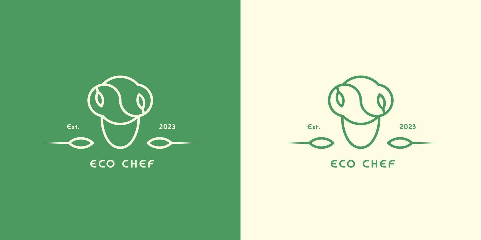 eco kock logotyp design illustration ikon vektor symbol platt enkel karaktär silhuett rena yrke Kafé diner elegant minimalistisk linje. huvud av Kafé blad lunch diner matsal organisk kök