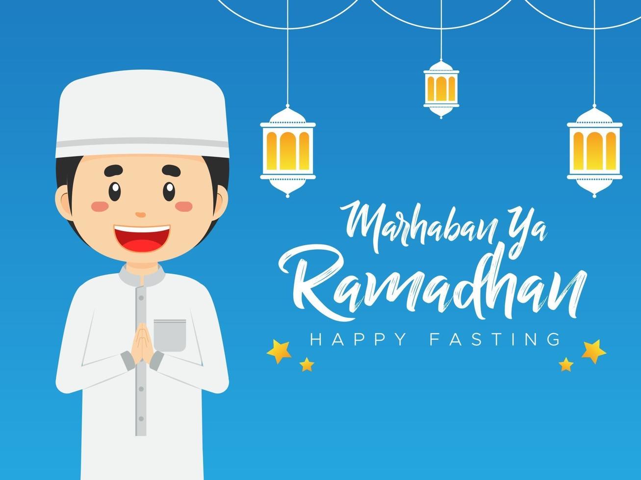 Ramadhan Gruß Hintergrund mit Charakter vektor