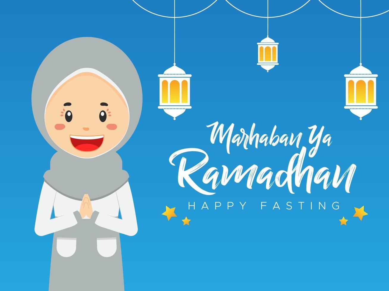 Ramadhan Gruß Hintergrund mit Charakter vektor