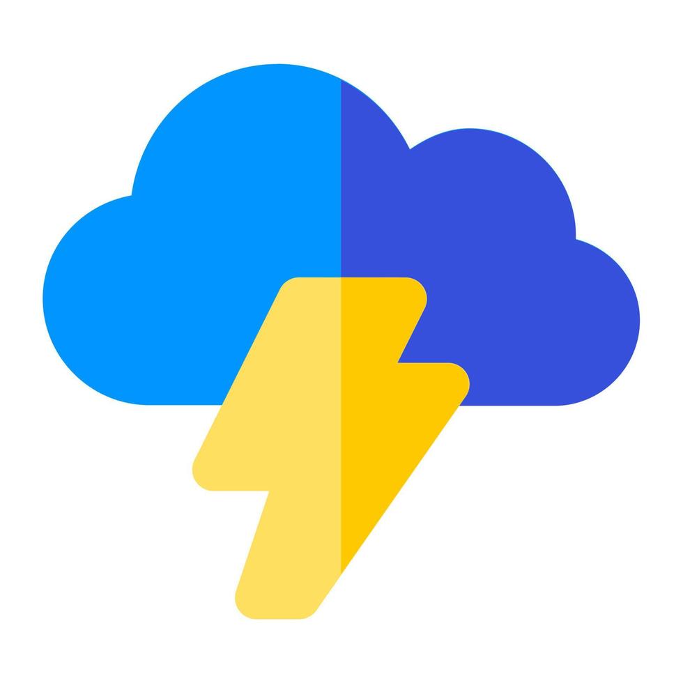 åska storm symbol i platt ikon stil. blixt, moln, väder varna, prognos tecken vektor