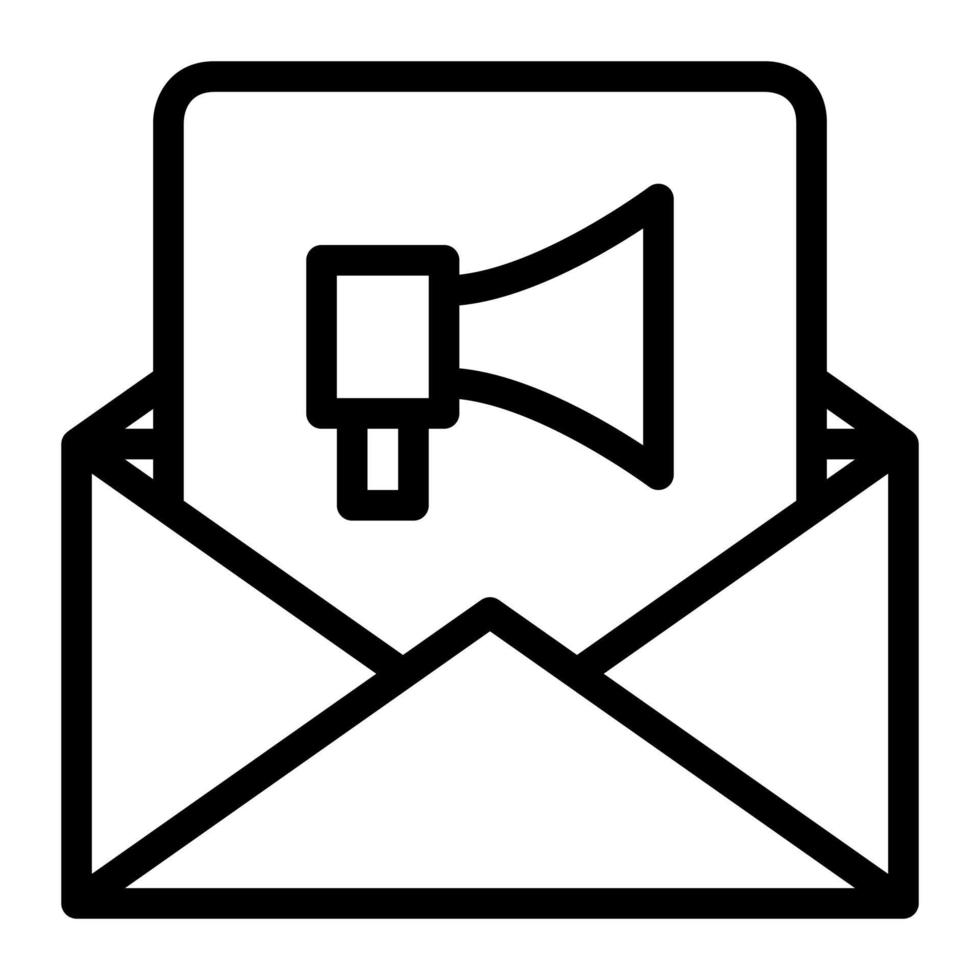 isoliert Email Marketing im Gliederung Symbol auf Weiß Hintergrund. Newsletter, Werbung, Megaphon vektor