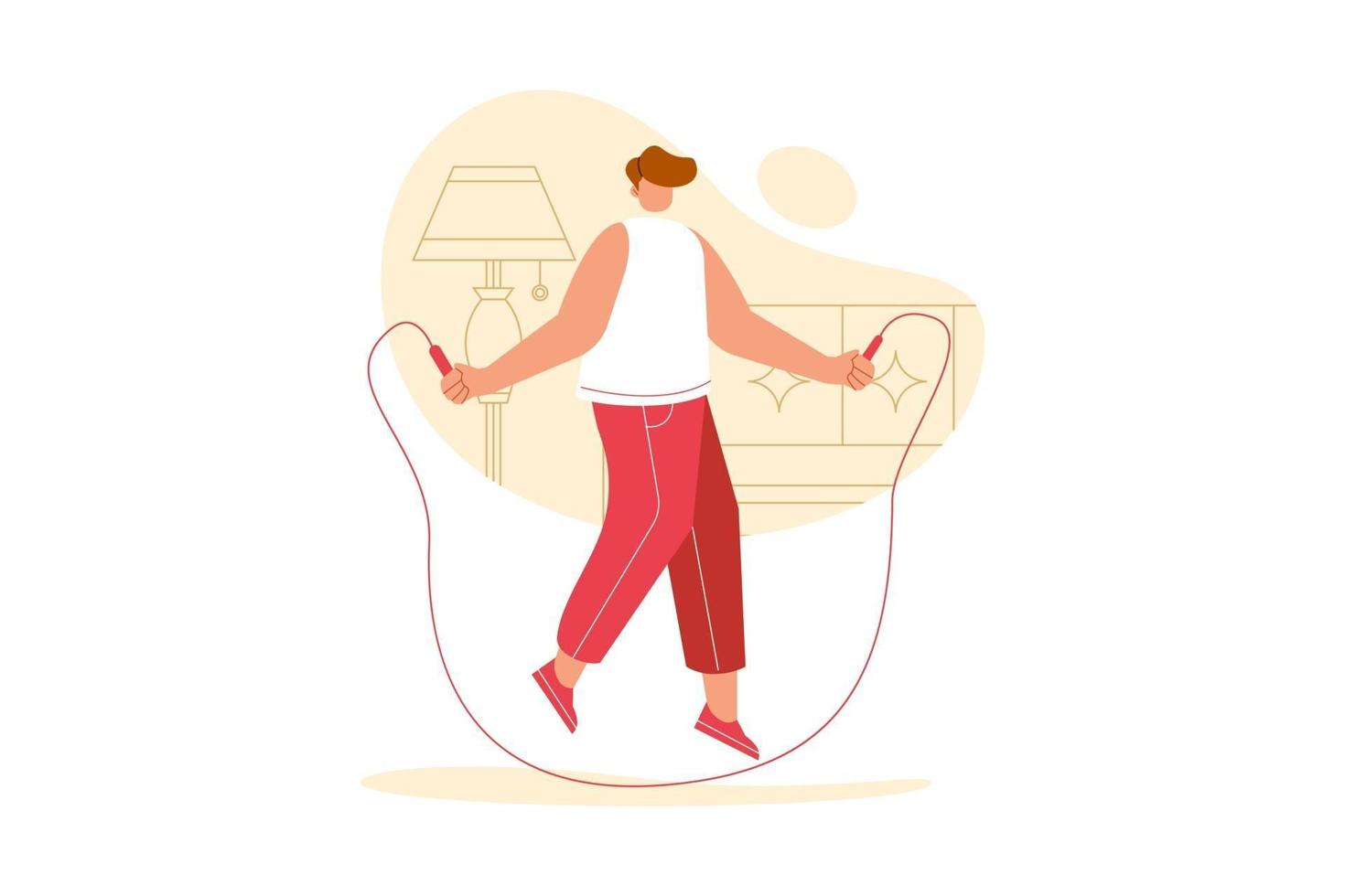 Vektorillustration von Leuten, die Seil zu Hause überspringen. Übung Cartoon-Konzept. vektor