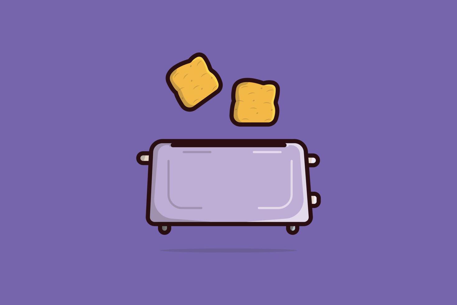 zwei gebraten Brot Stücke im Toaster Vektor Illustration. brechen schnell Essen Technologie Objekt Symbol Konzept. Zuhause Toaster gebraten Brot Scheiben bereit zum ein Frühstück Vektor Design mit Schatten.