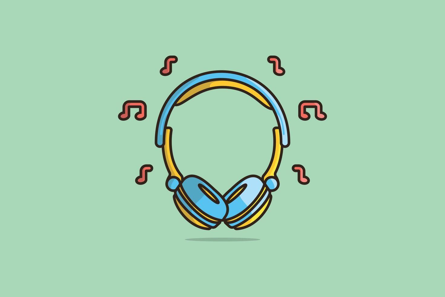 Kopfhörer Gerät mit Musik- Anmerkungen Vektor Illustration. Sport und Erholung oder Technologie Objekt Symbol Konzept. Kopfhörer zum Spieler, Musik- Konzept Vektor Design mit Schatten auf Grün Hintergrund.