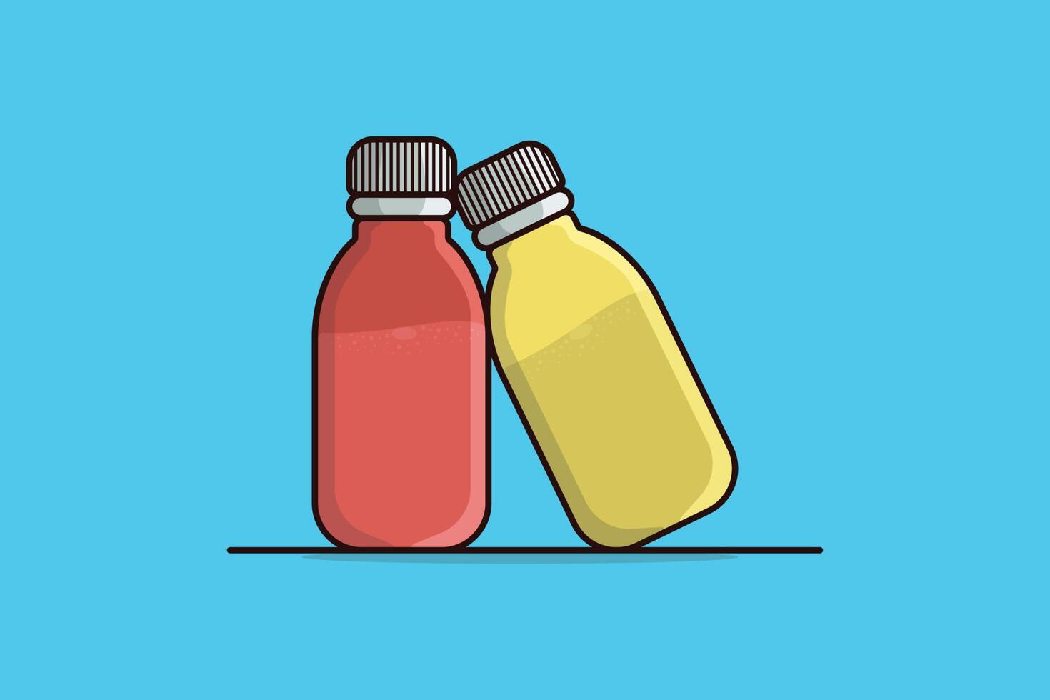 zwei Husten Sirup Flaschen Vektor Illustration. Gesundheit und medizinisch Objekt Symbol Konzept. Husten Flasche mit Kräuter- Husten Abhilfe, Kräuter- Medizin. Behandlung von Grippe, Erkrankung, Krankheit.