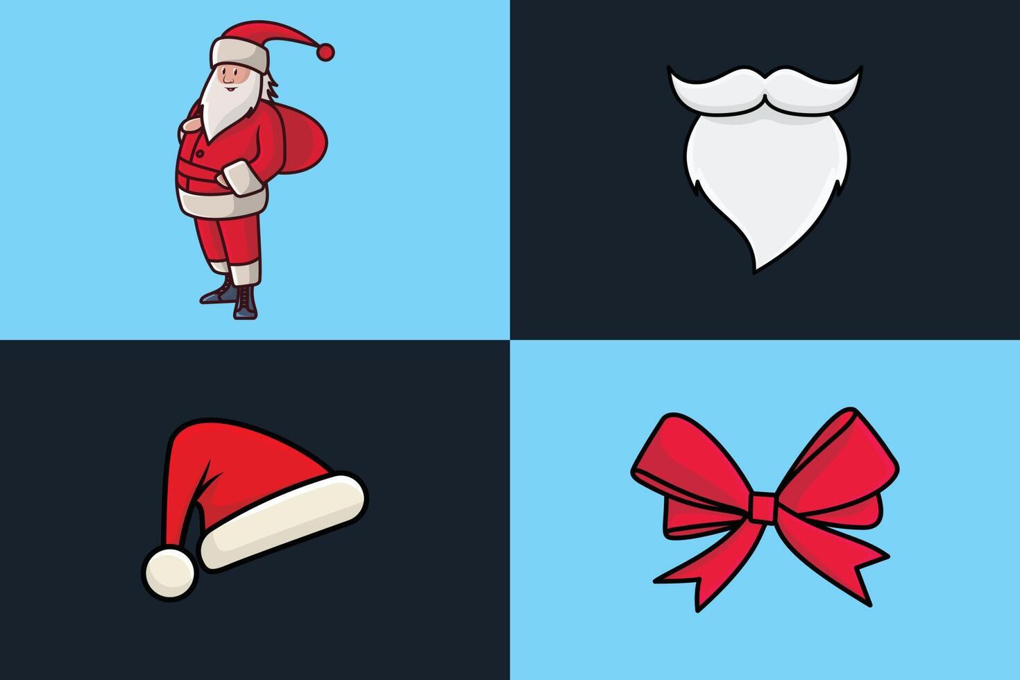 uppsättning av santa claus huvud hatt, santa claus, santa claus skägg och mustasch och gåva band vektor illustration. jul Semester objekt ikon begrepp. jul dekoration, jul festlig ikoner.