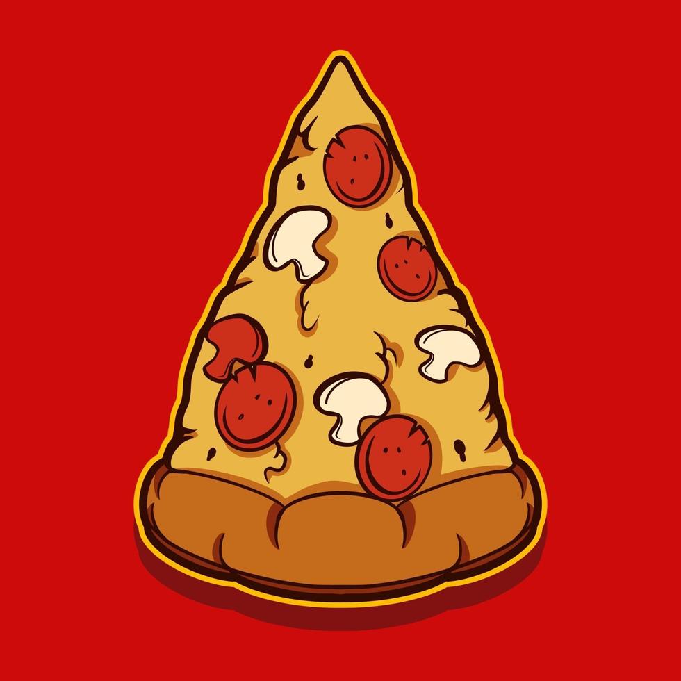 skiva pizza vektor isolerad på röd bakgrund