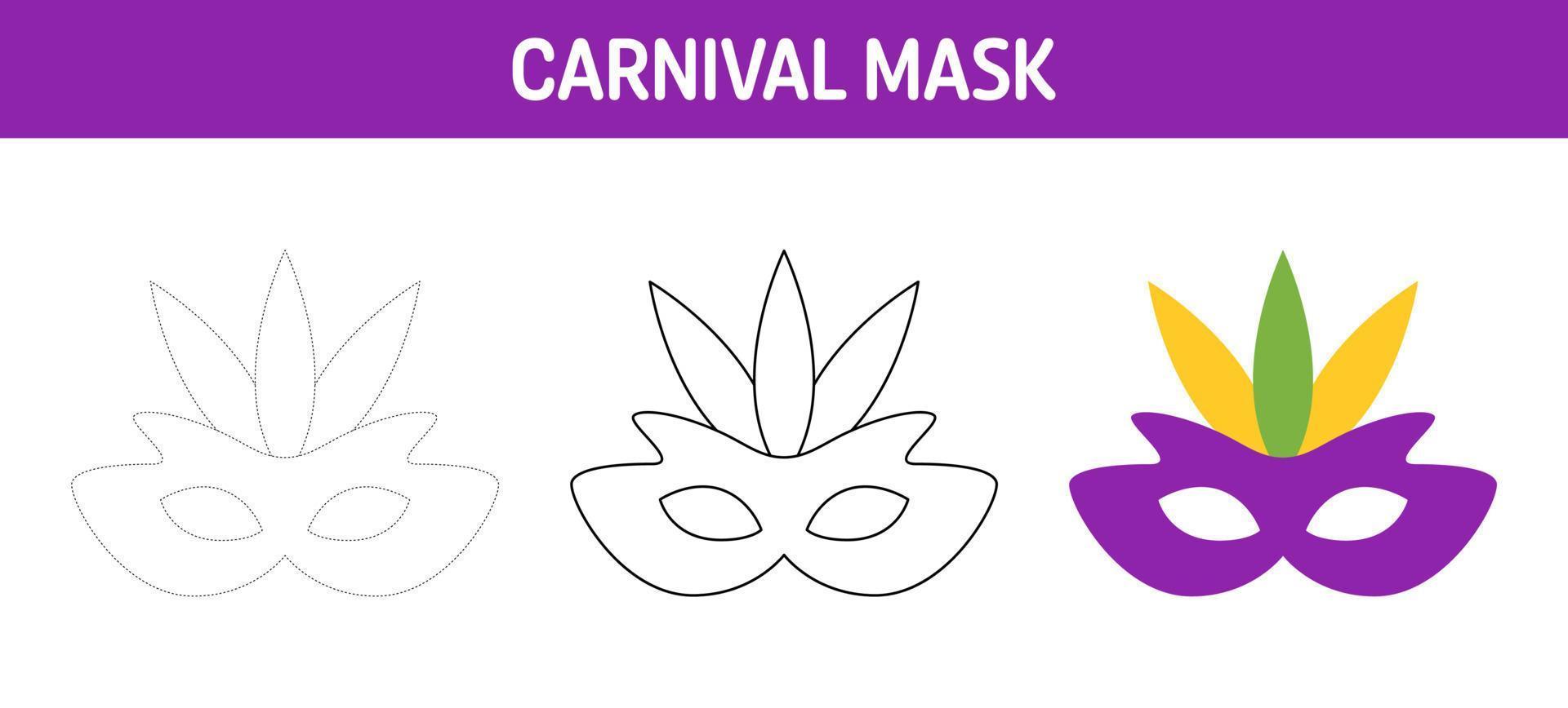 Karneval Maske Rückverfolgung und Färbung Arbeitsblatt zum Kinder vektor