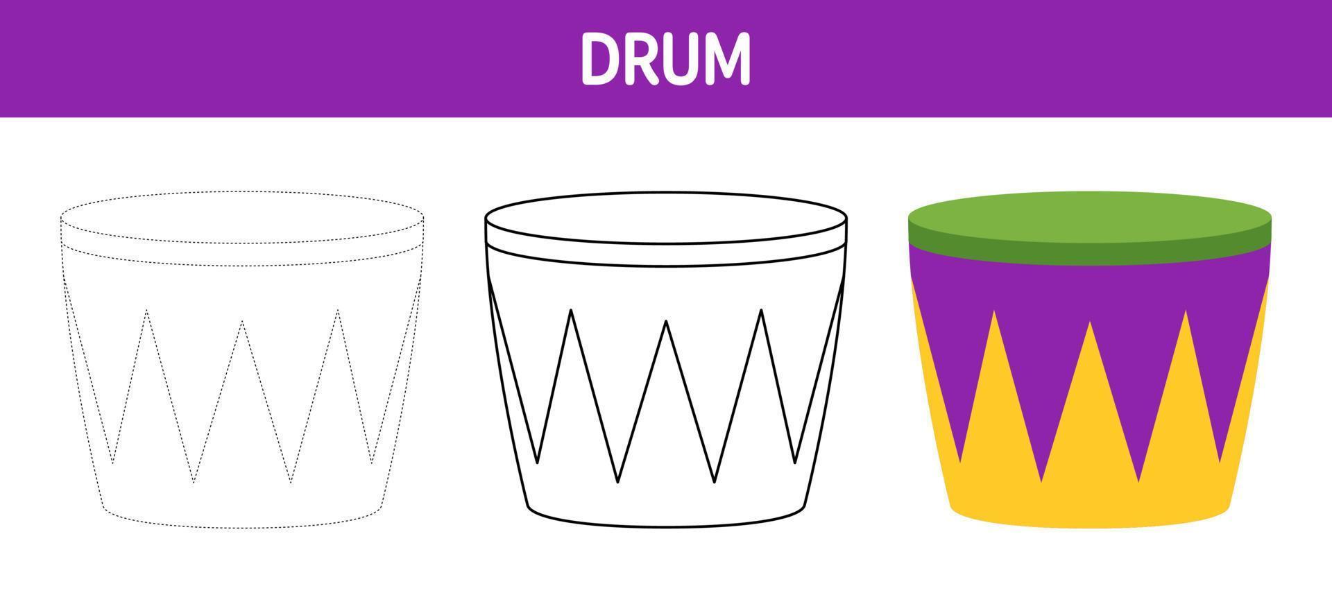 Trommel Rückverfolgung und Färbung Arbeitsblatt zum Kinder vektor