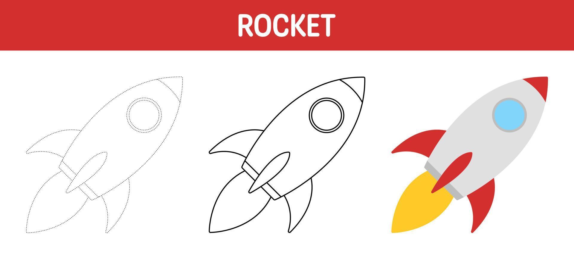 Rakete Rückverfolgung und Färbung Arbeitsblatt zum Kinder vektor