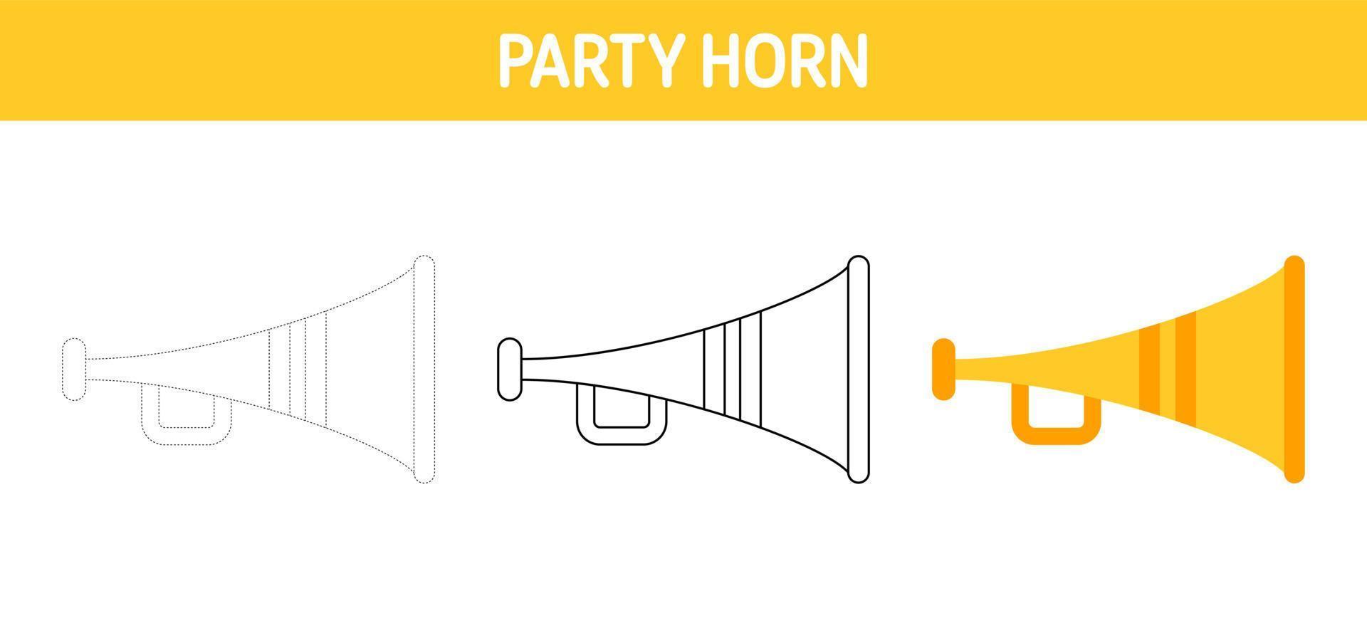 Party Horn Rückverfolgung und Färbung Arbeitsblatt zum Kinder vektor