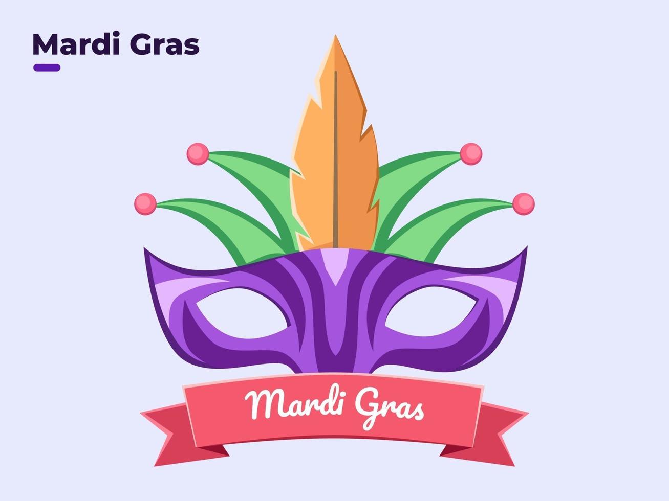 platt stil illustration av mardi gras ansiktsmask maskerad med färgglad, glad mardi gras dag, festlig mardi gras festival, karneval mardi gras utrustning, Venedig festival, fet söndag, fest. vektor