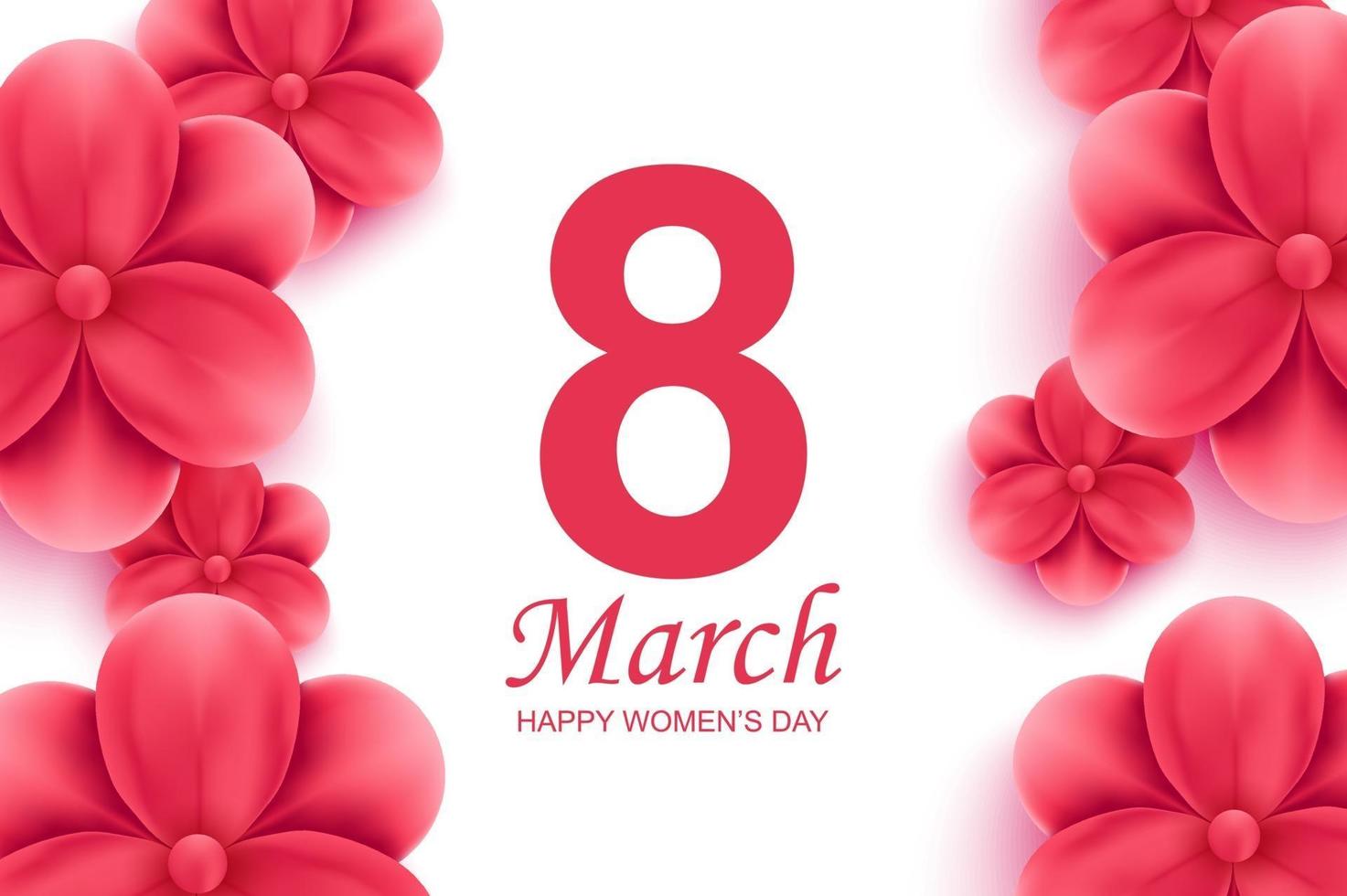 glückliche Frauentagsgrußkarte. schöne rote Blumen mit Schatten auf weißem Hintergrund vektor