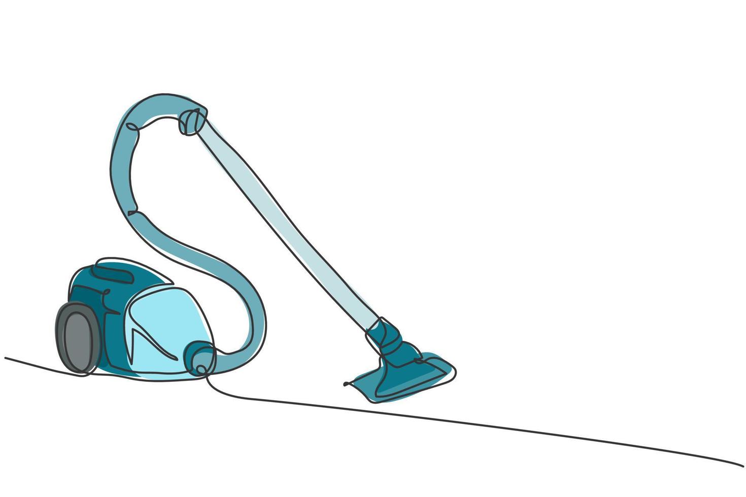 eine durchgehende Strichzeichnung des Haushaltsgeräts des elektrischen Staubsaugers. Strom drahtloser Roboter Reinigung Haushaltswerkzeuge Vorlagenkonzept. trendige Single-Line-Draw-Design-Vektorgrafik-Illustration vektor