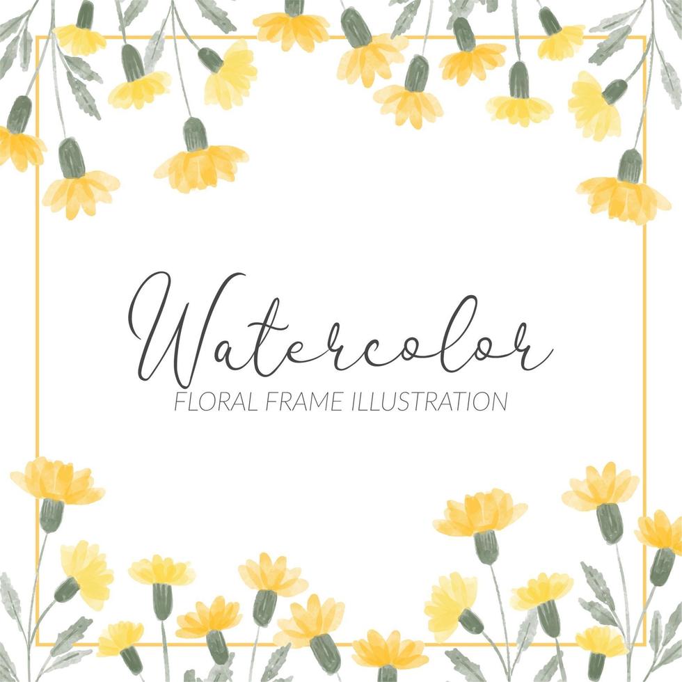 Aquarell niedliche gelbe Wildblume quadratische Rahmenillustration vektor