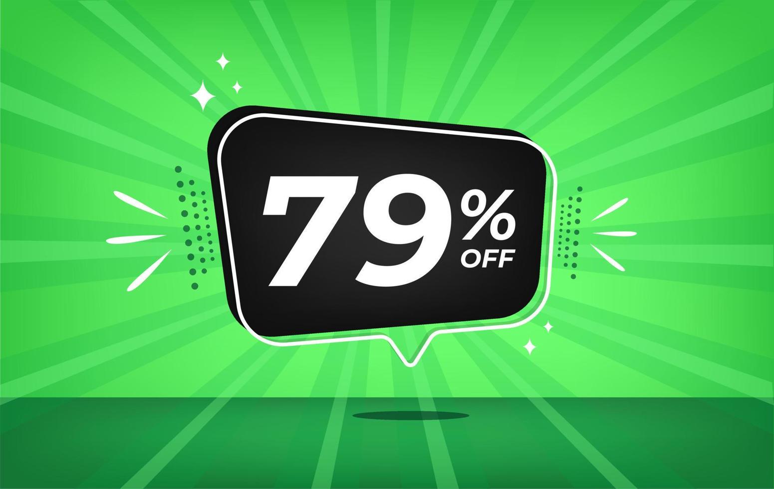 79 procent av. grön baner med sjuttio nio procent rabatt på en svart ballong för mega stor försäljning. vektor