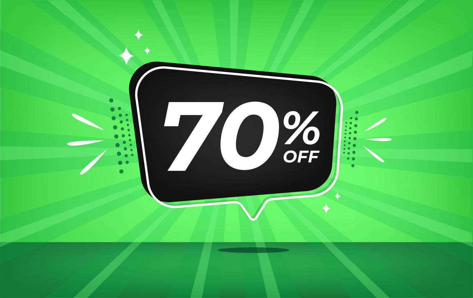 70 procent av. grön baner med sjuttio procent rabatt på en svart ballong för mega stor försäljning. vektor
