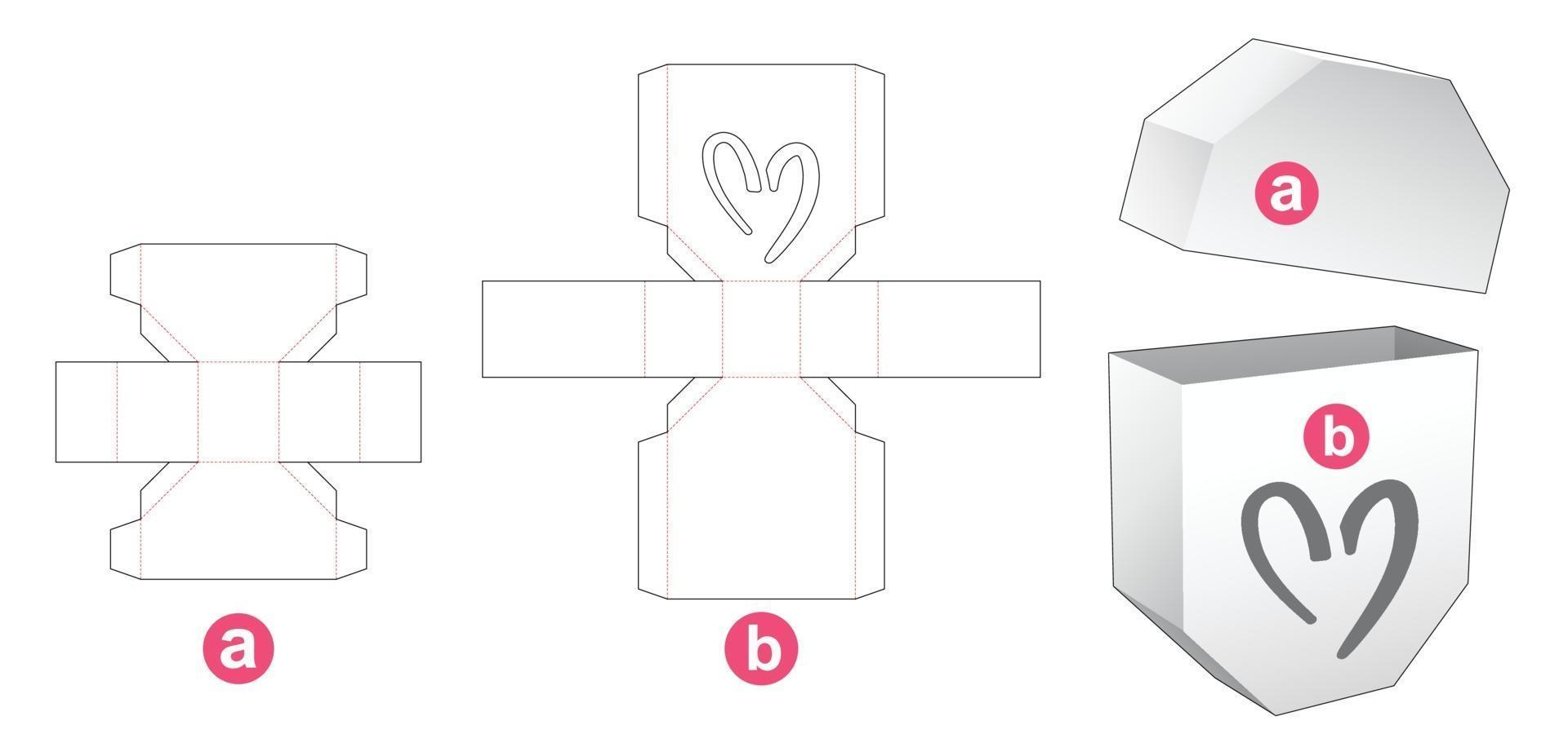 åttkantig låda och lock med hjärtformad mall för fönsterskärning vektor