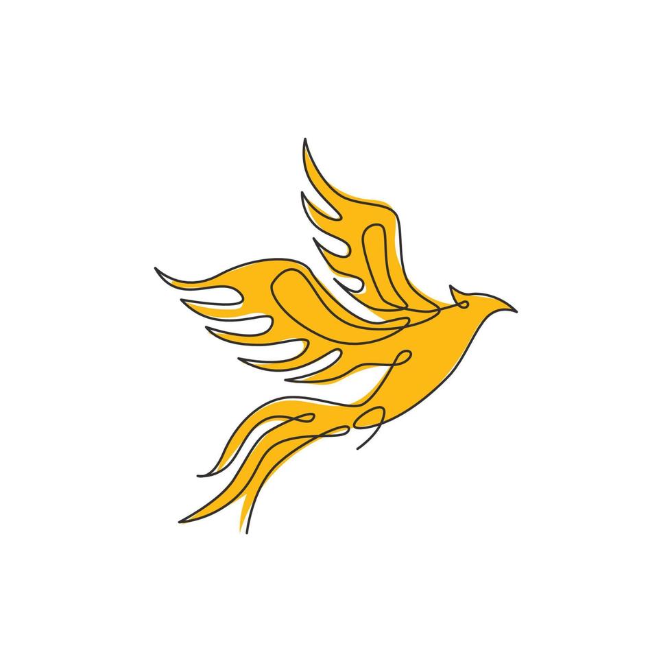Eine einzige Strichzeichnung eines Luxus-Phoenix-Vogels für die Identität des Firmenlogos. Business Corporation Symbol Konzept aus Tierform. trendige durchgehende Linie Vektor zeichnen Grafikdesign Illustration