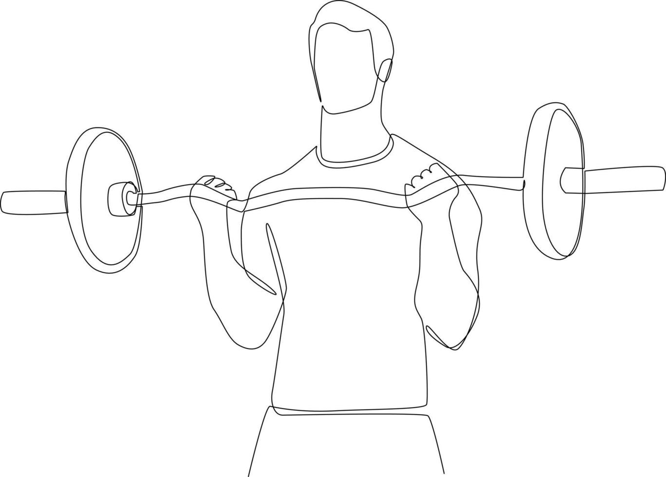 Single einer Linie Zeichnung jung Junge Heben Gewichte. Fitness Aktivität Konzept. kontinuierlich Linie zeichnen Design Grafik Vektor Illustration.