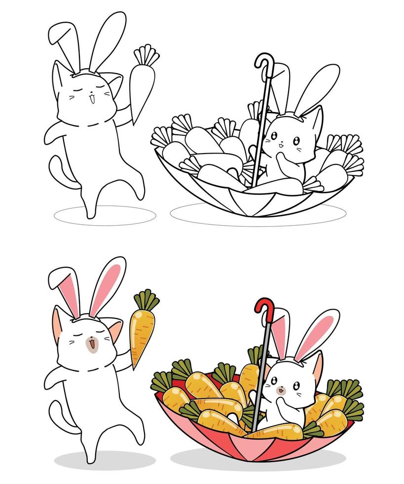 kaninkatter och morötter tecknad målarbok vektor