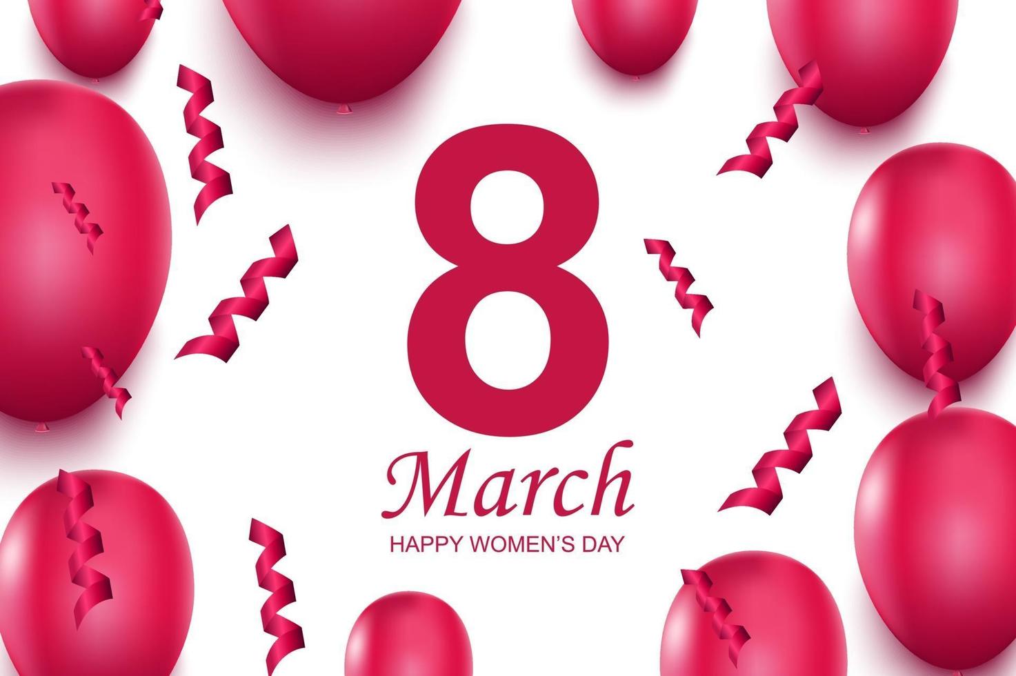 glückliche Frauentagsgrußkarte. rosa Luftballons und fallende Konfetti. vektor