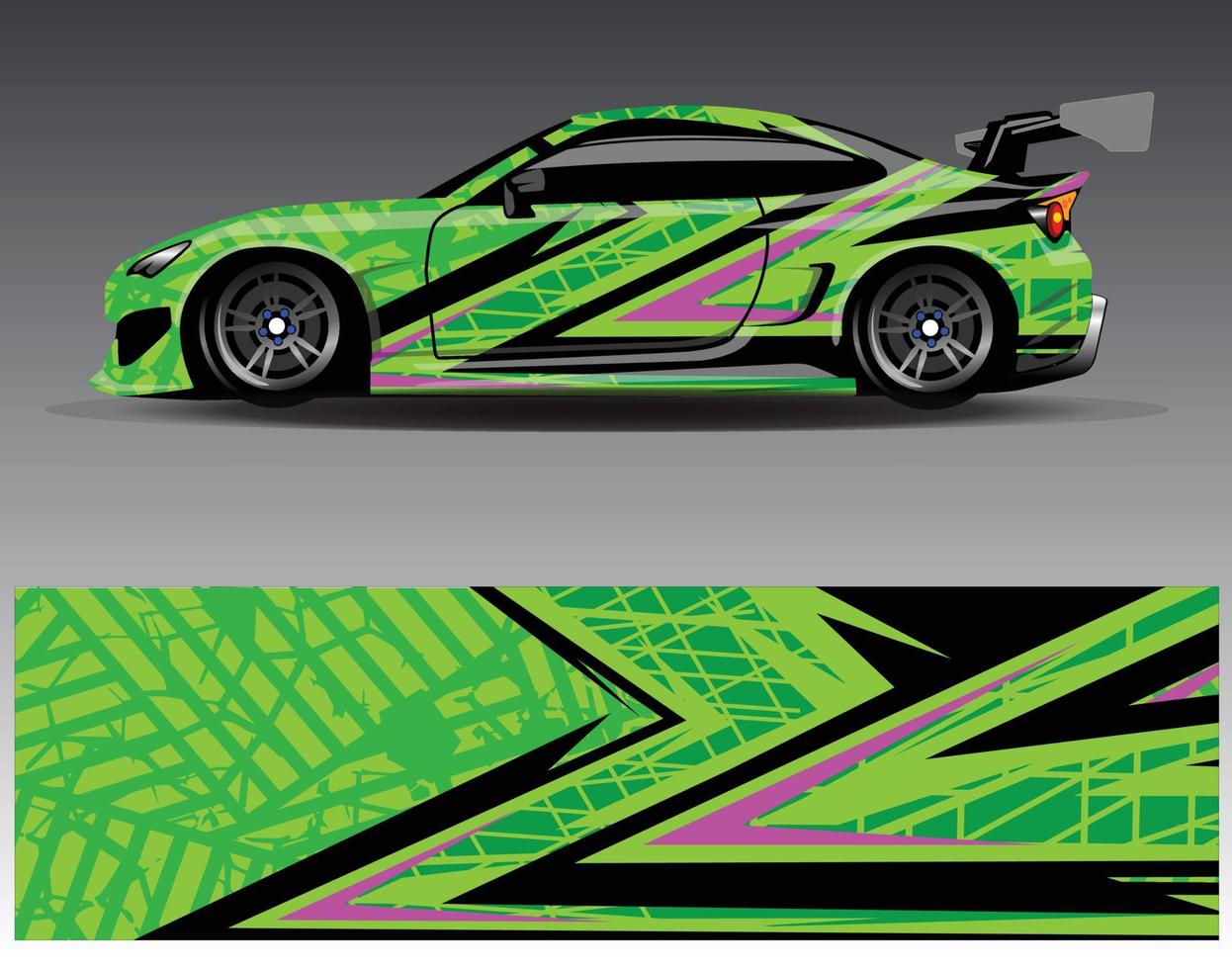 Auto-Wrap-Design-Vektor. grafische abstrakte Streifen-Rennhintergrund-Kit-Designs für Wrap-Fahrzeug-Rennwagen-Rallye-Abenteuer und Lackierungen vektor