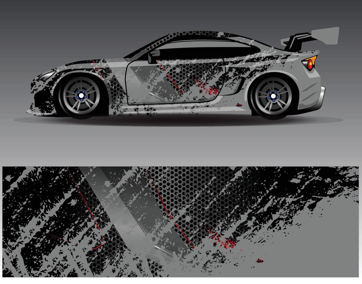 bil wrap design vektor. grafisk abstrakt stripe racing bakgrund kit designs för wrap fordon racer bil rally äventyr och livery vektor