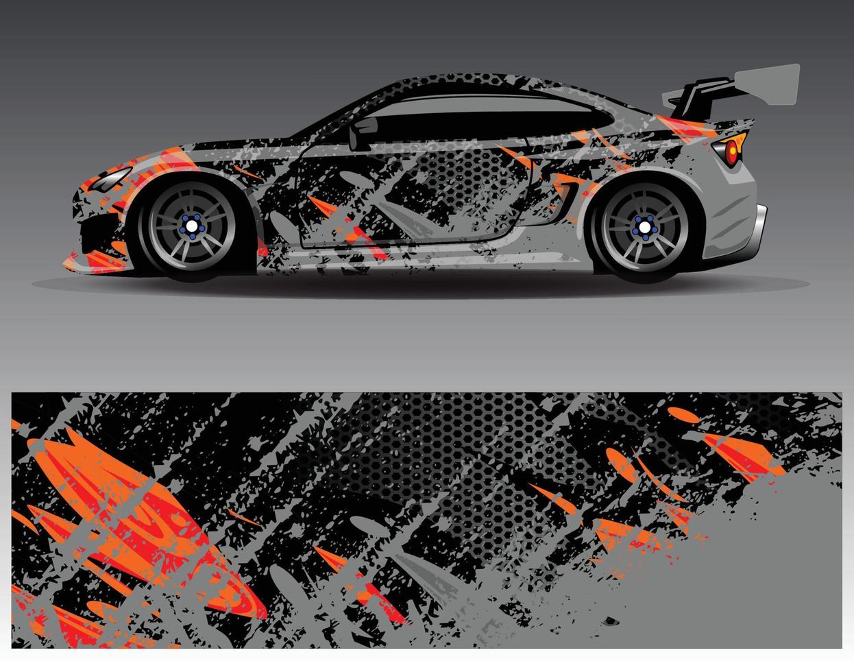 Auto-Wrap-Design-Vektor. grafische abstrakte Streifen-Rennhintergrund-Kit-Designs für Wrap-Fahrzeug-Rennwagen-Rallye-Abenteuer und Lackierungen vektor